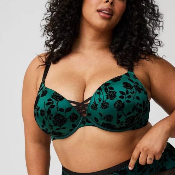 Torrid XO Plunge Push Up Bra, Curve Plus, Green Velvet, Size 44DDD - Picture 8 of 8